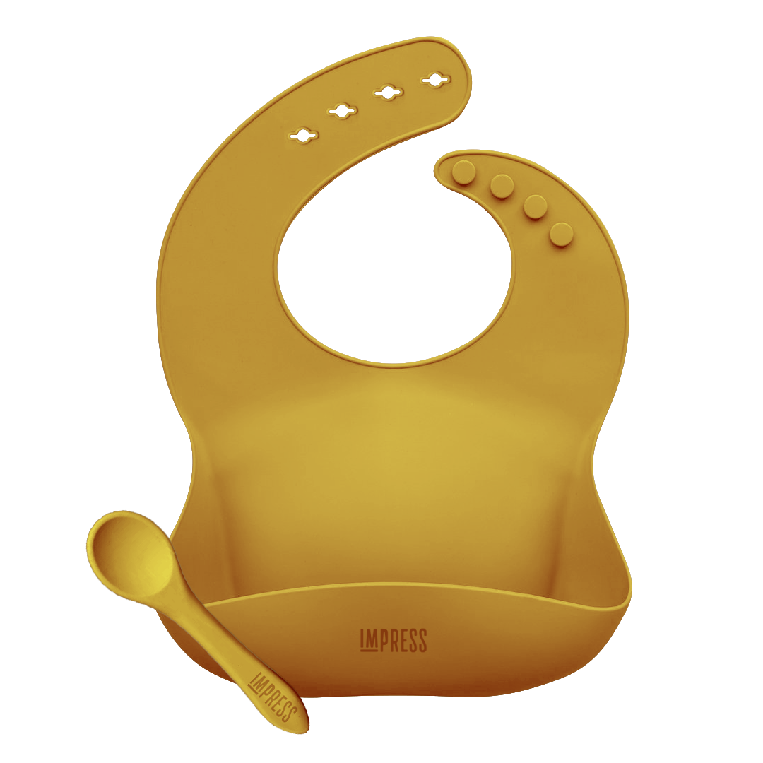 Mustard yellow bib and spoon set
